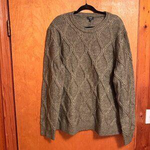 Express Mens XL GREEN Cable Knit Crewneck Long Sleeve Wool Blend Sweater
